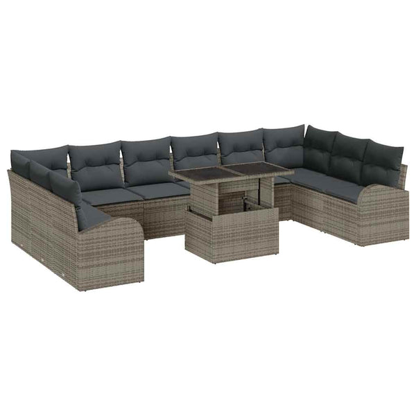 Graues Poly Rattan Gartensofa Set mit Kissen & Stauraum