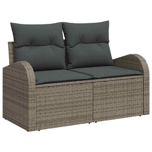 Graues Poly Rattan Gartensofa Set mit Kissen & Stauraum