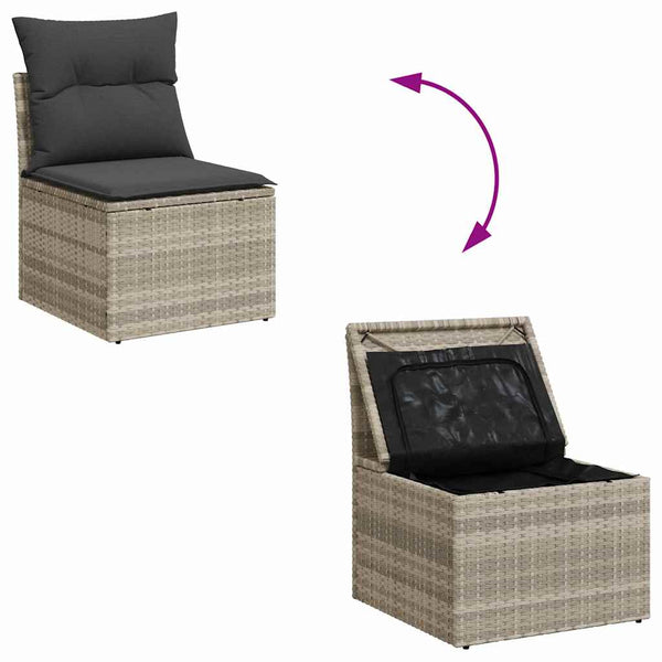 Hellgraues Poly Rattan Garten-Sofa-Set mit Stauraum