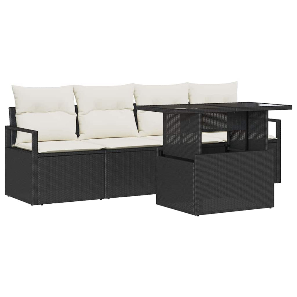Garten Sofa Set Schwarz Poly Rattan 5-teilig