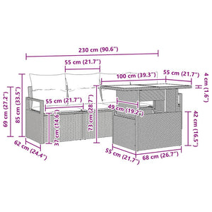 Gartensofa-Set mit Stauraum, 5-teilig, Braun