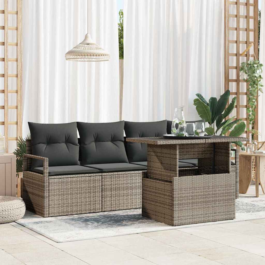 Garten Sofa Set Grau Poly Rattan mit Stauraum