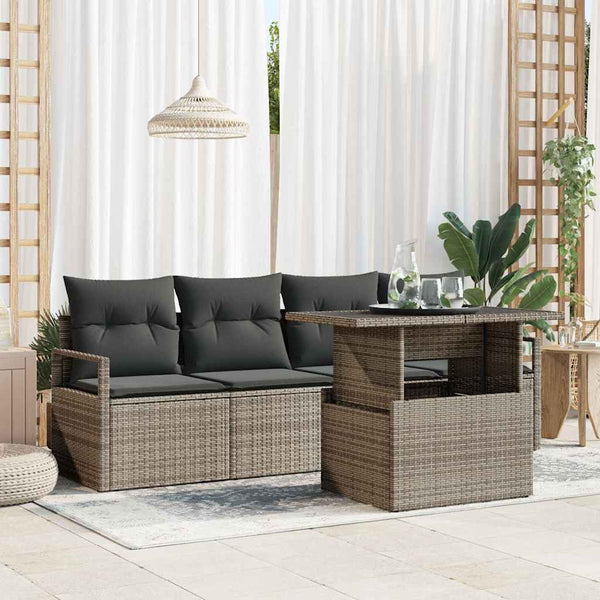 Garten Sofa Set Grau Poly Rattan mit Stauraum