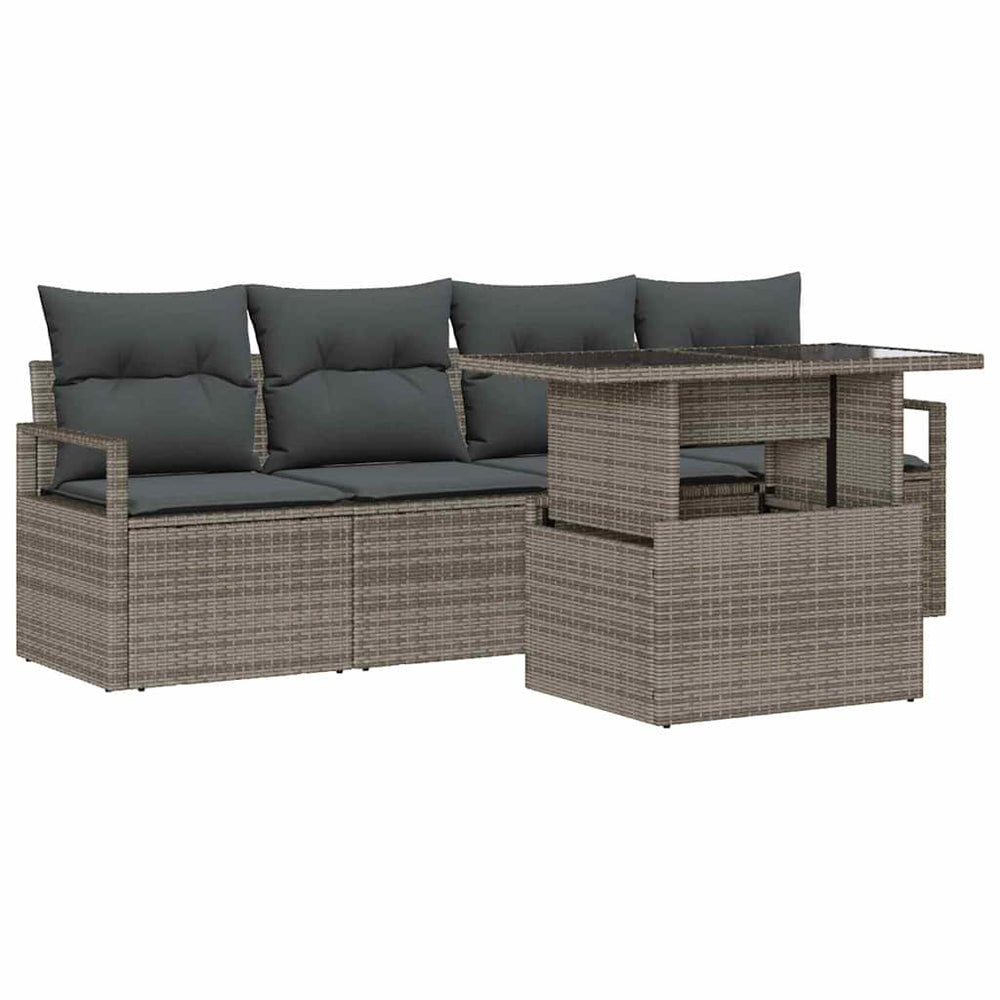 Garten Sofa Set Grau Poly Rattan mit Stauraum