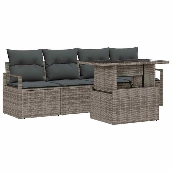 Garten Sofa Set Grau Poly Rattan mit Stauraum