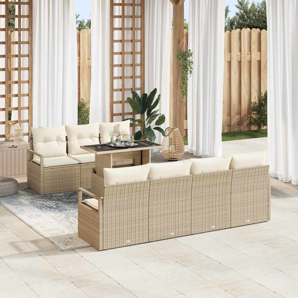Beige Poly Rattan Gartensofa-Set mit Stauraum