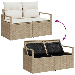 Beige Poly Rattan Gartensofa-Set mit Stauraum