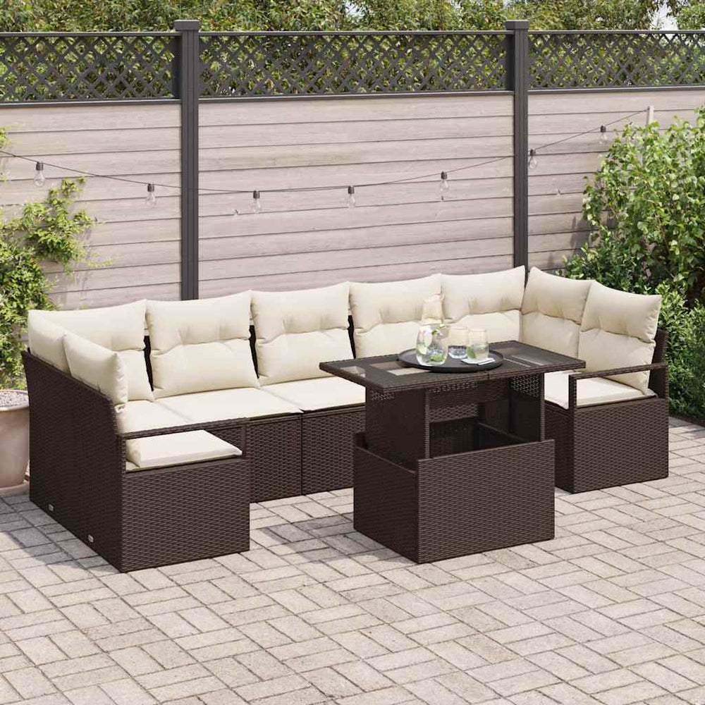 vidaXL Salon de jardin avec rangement 8 pcs Résine tressée Marron