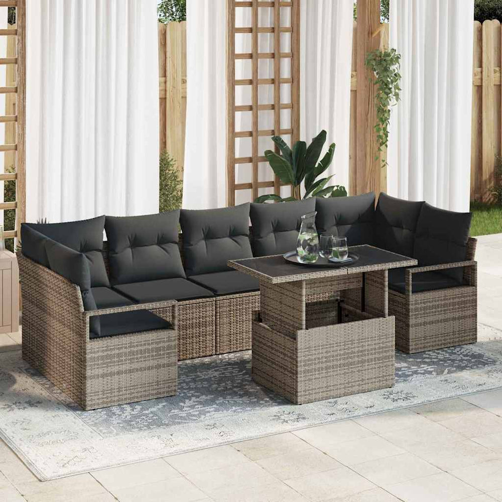 Gartenmöbel Set Grau Poly Rattan 8-teilig