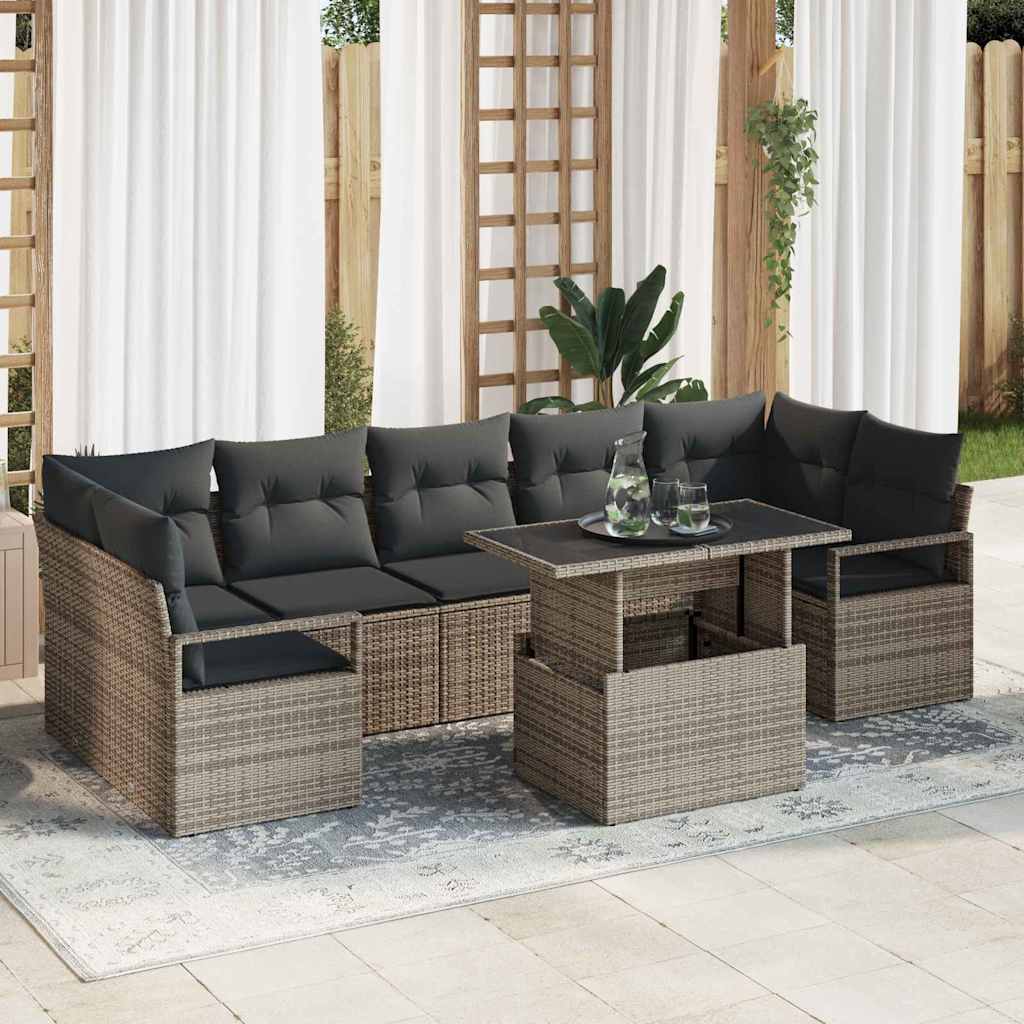 vidaXL Ensemble de canapés de jardin avec rangement 8 pcs Gris résine tressée