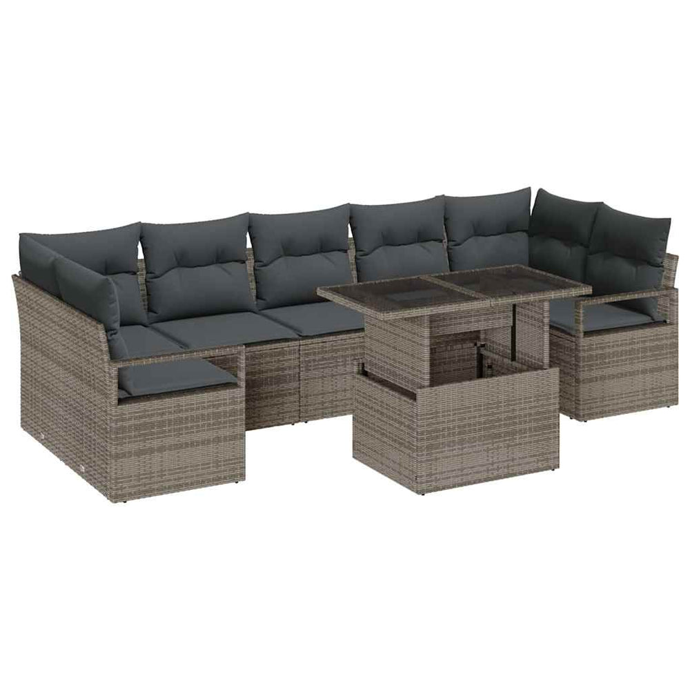 Gartenmöbel Set Grau Poly Rattan 8-teilig
