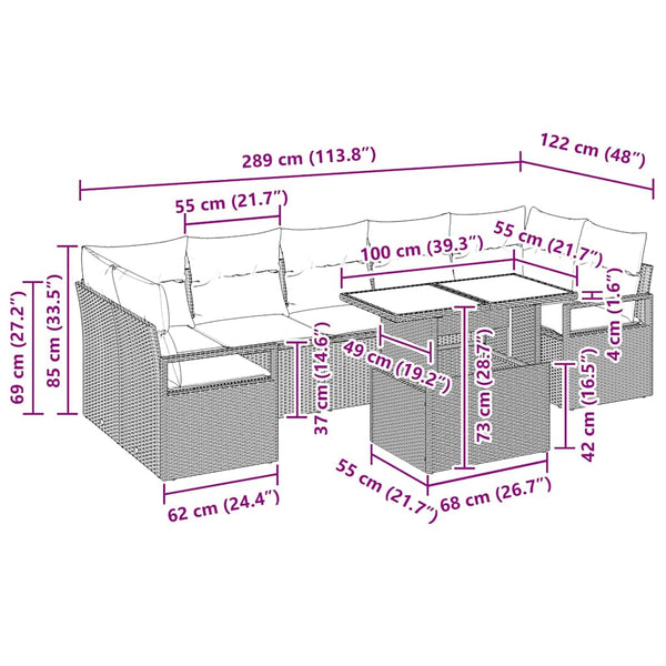 vidaXL Ensemble de canapés de jardin avec rangement 8 pcs Gris résine tressée