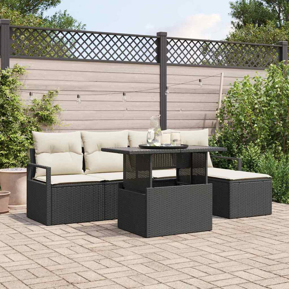 Garten Sofa Set mit Stauraum, Schwarz, 6-teilig