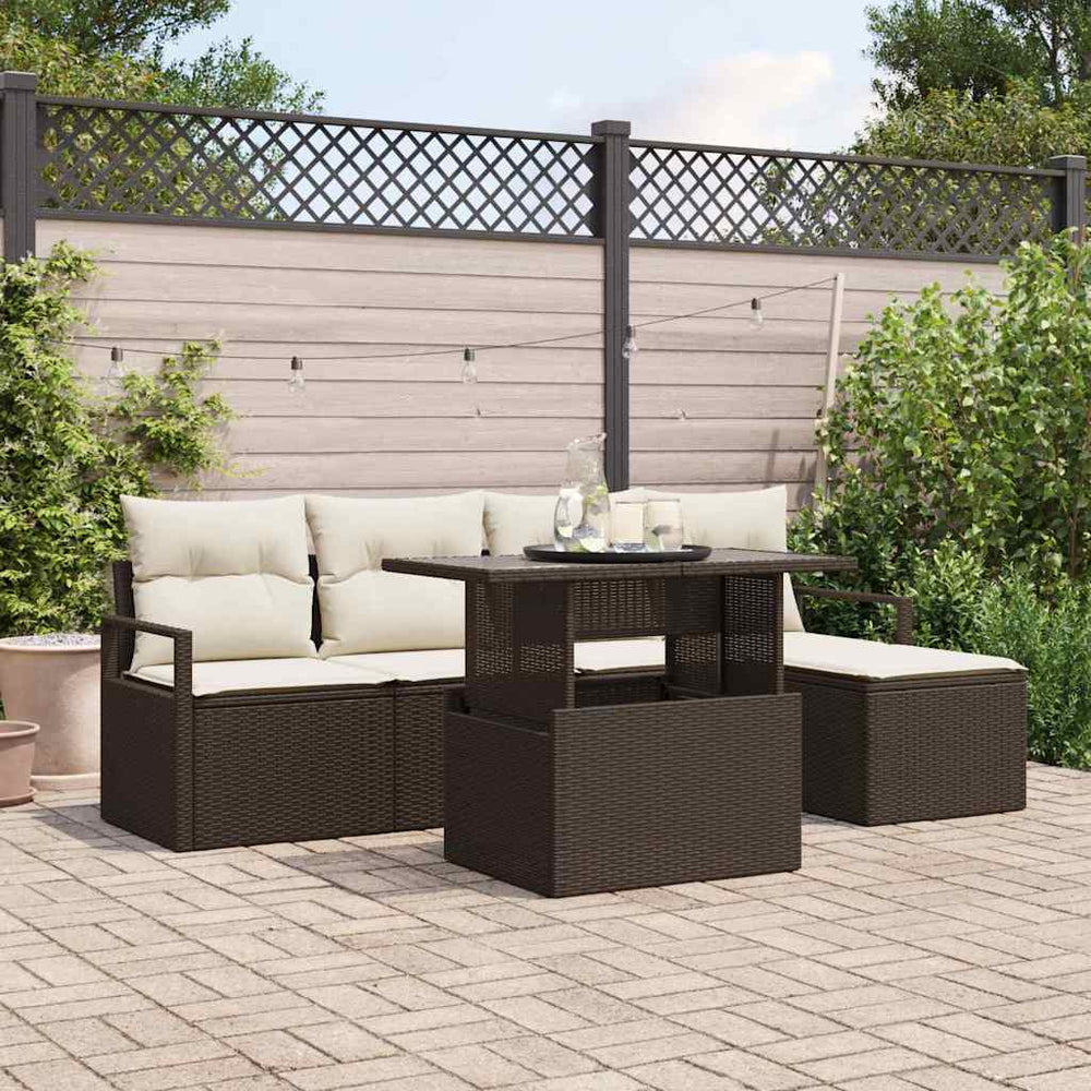 vidaXL Ensemble de canapés de jardin avec rangement 6 pcs Marron Résine tressée