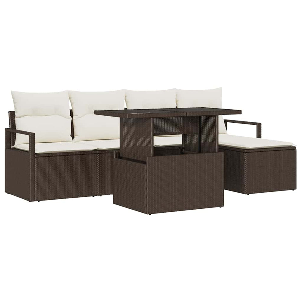 vidaXL Ensemble de canapés de jardin avec rangement 6 pcs Marron Résine tressée
