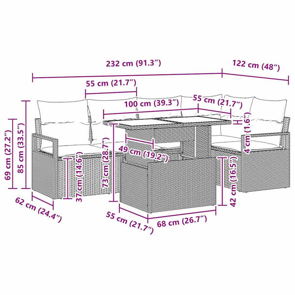 vidaXL Ensemble de canapés de jardin avec rangement 6 pcs Beige Poly rotin