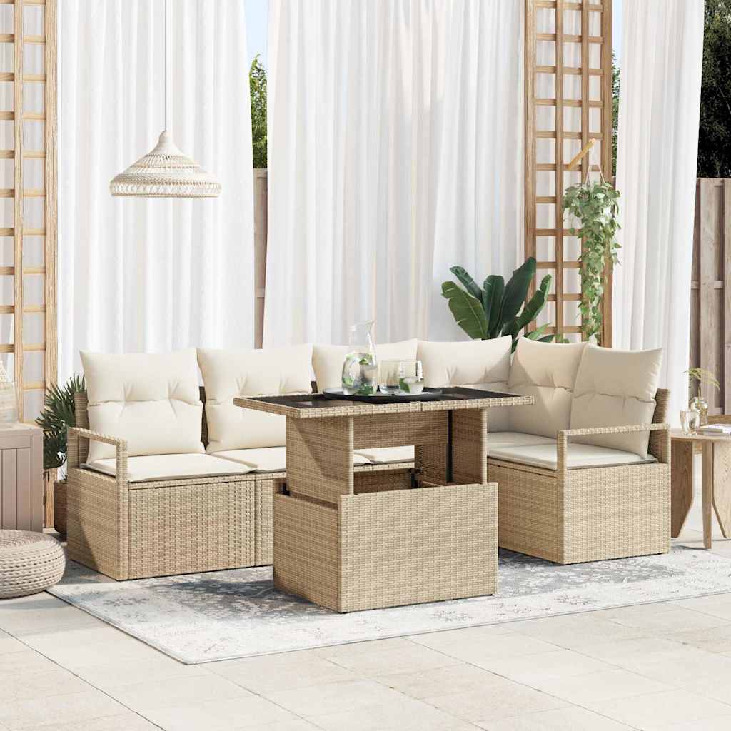 Gartensofa Set Beige Poly Rattan mit Kissen