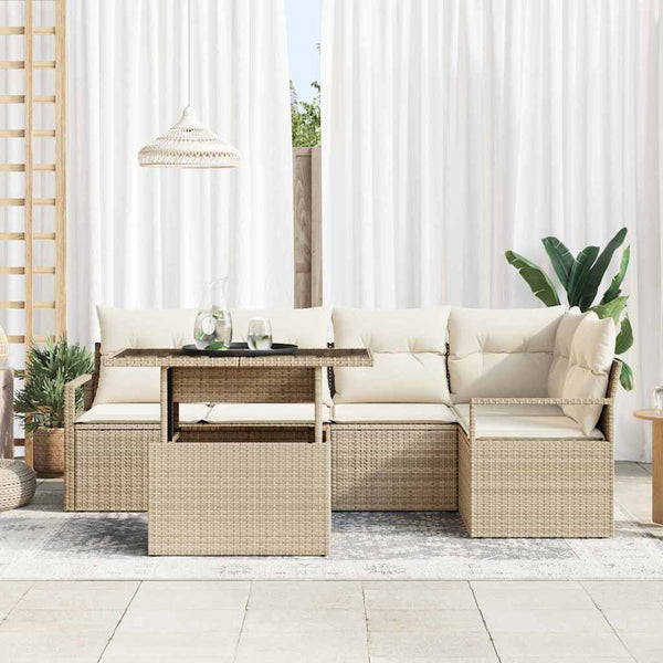Gartensofa Set Beige Poly Rattan mit Kissen
