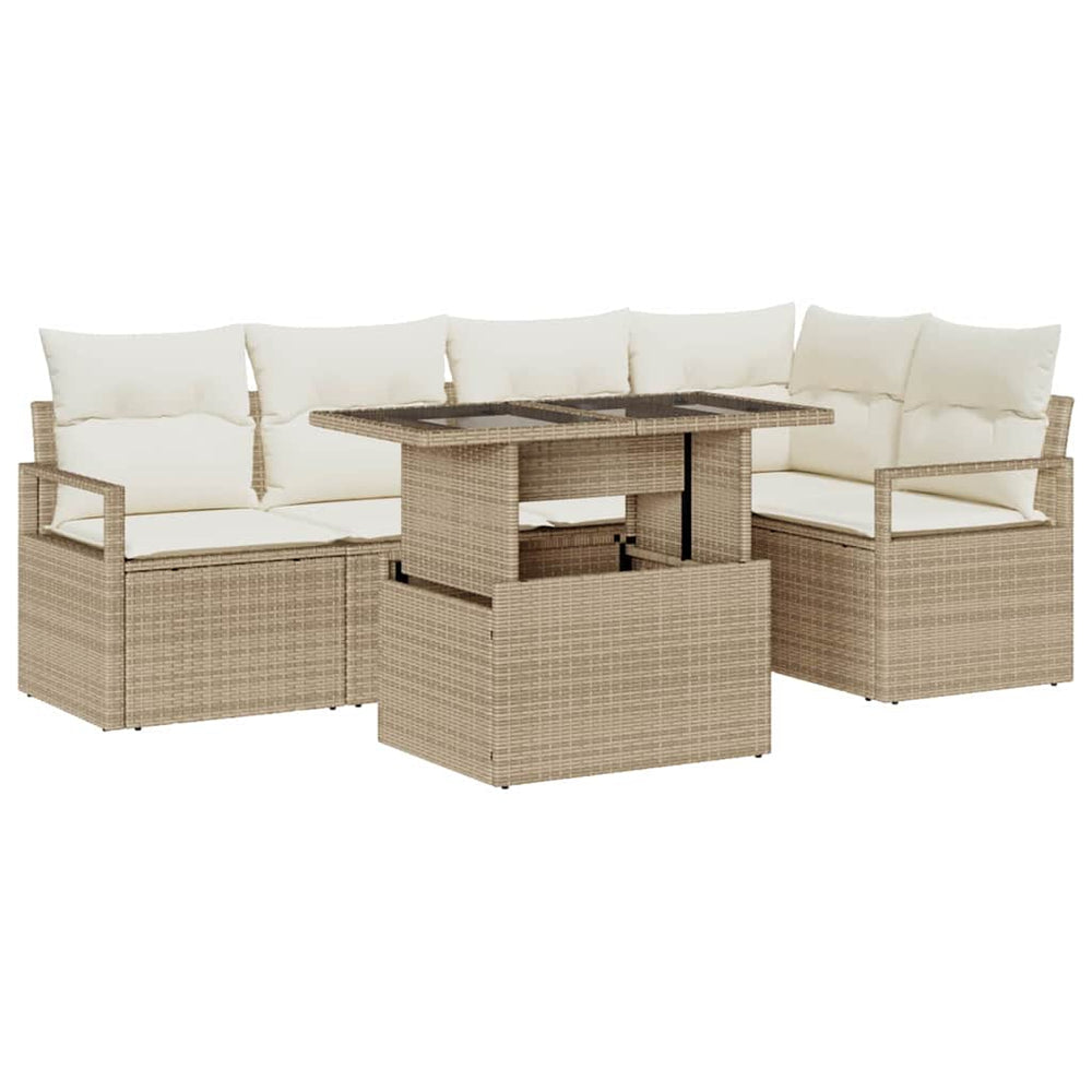 Gartensofa Set Beige Poly Rattan mit Kissen