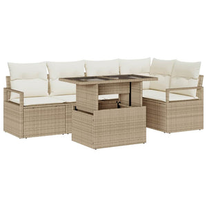 Gartensofa Set Beige Poly Rattan mit Kissen