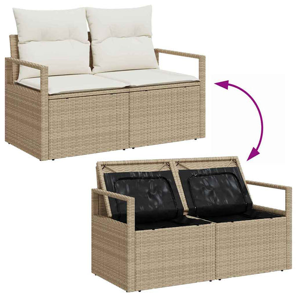 Gartensofa Set Beige Poly Rattan mit Kissen