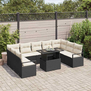 Schwarzes Poly Rattan Gartensofa-Set mit Stauraum