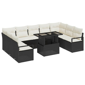 Schwarzes Poly Rattan Gartensofa-Set mit Stauraum