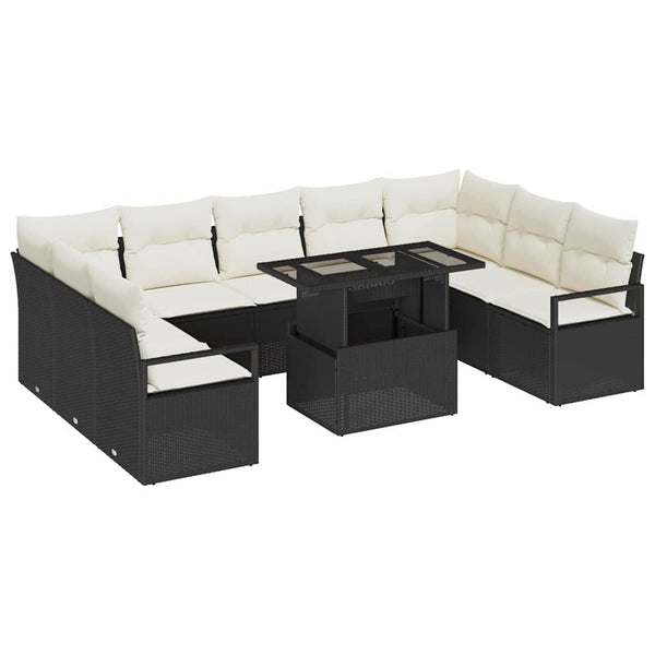 Schwarzes Poly Rattan Gartensofa-Set mit Stauraum