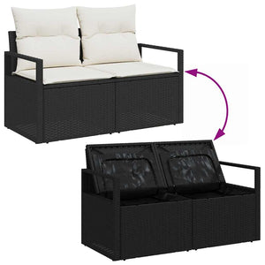 Schwarzes Poly Rattan Gartensofa-Set mit Stauraum