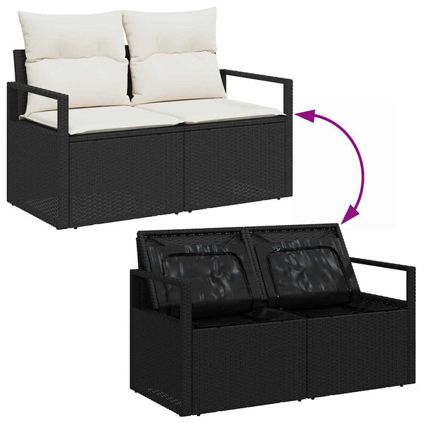 Schwarzes Poly Rattan Gartensofa-Set mit Stauraum