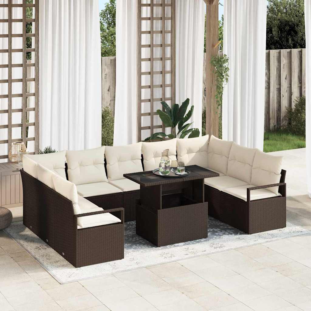 Garten Sofa Set Braun Poly Rattan 10-teilig