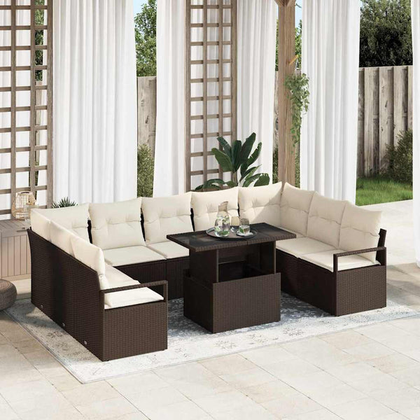 Garten Sofa Set Braun Poly Rattan 10-teilig