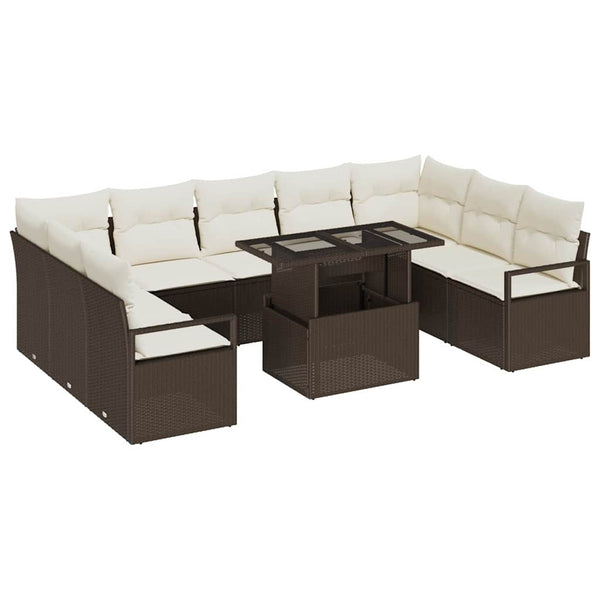 Garten Sofa Set Braun Poly Rattan 10-teilig