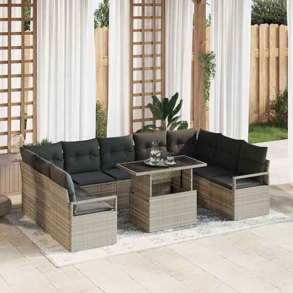 Hellgraues Poly Rattan Garten-Sofa-Set mit Stauraum