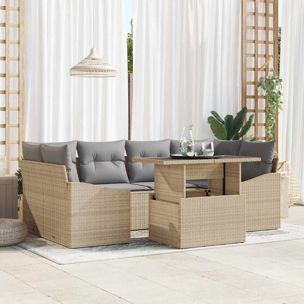 vidaXL Salon de jardin avec coussins et espace de rangement 7 pcs Beige Résine tressée