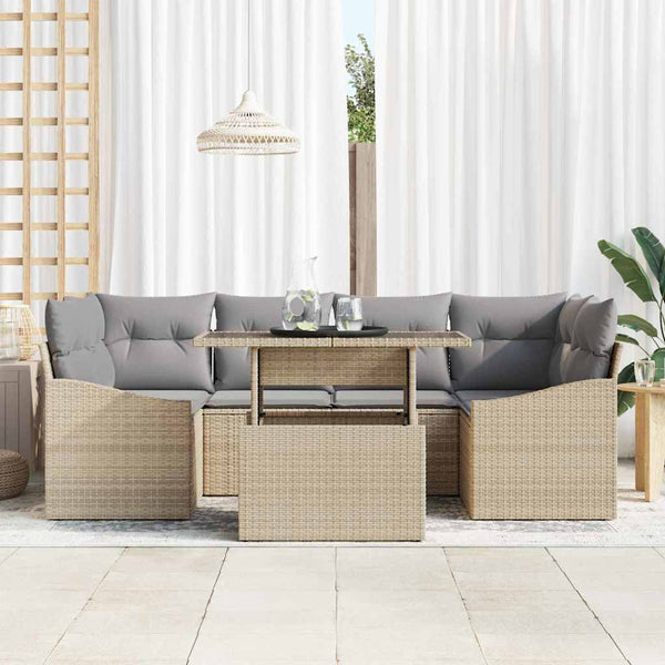 vidaXL Salon de jardin avec coussins et espace de rangement 7 pcs Beige Résine tressée