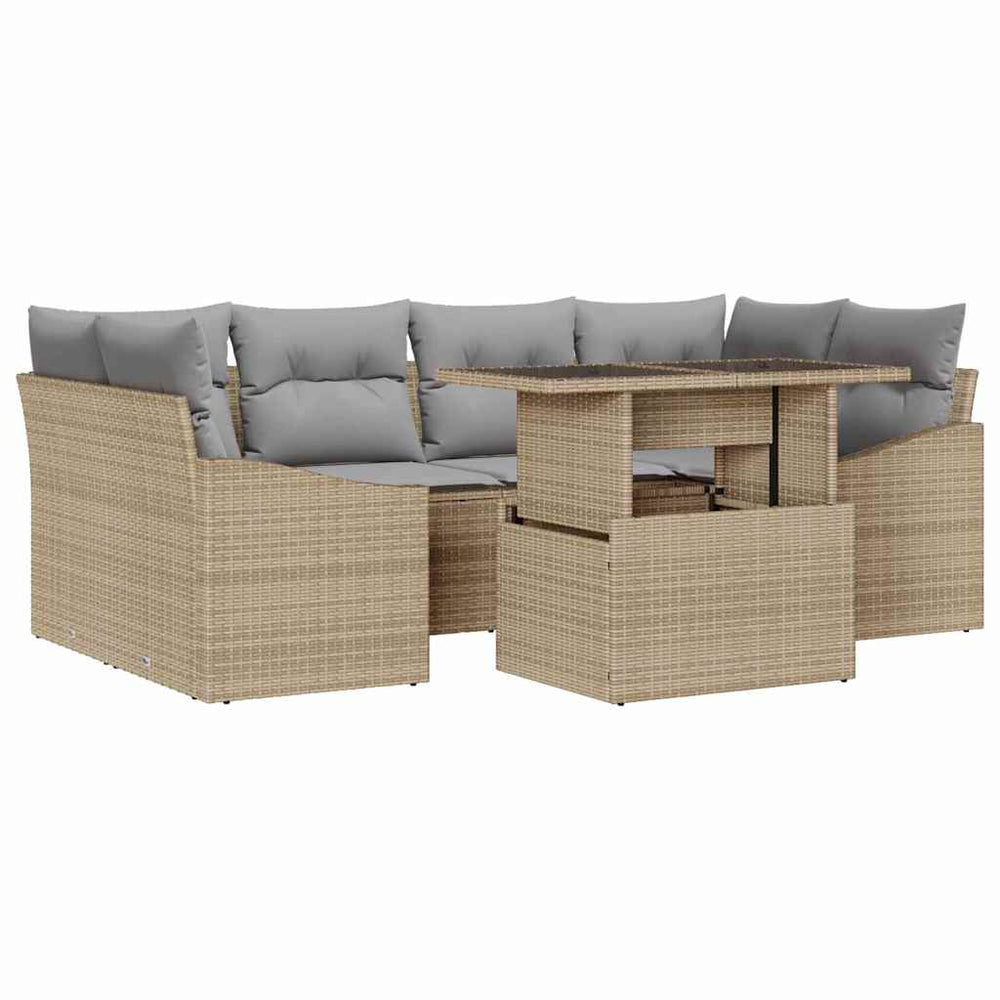 vidaXL Salon de jardin avec coussins et espace de rangement 7 pcs Beige Résine tressée