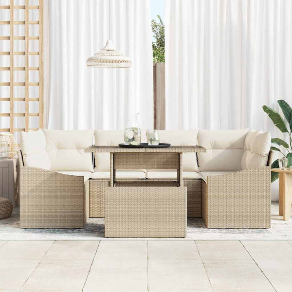 vidaXL Salon de jardin avec rangement 7 pcs Beige Rotin PE
