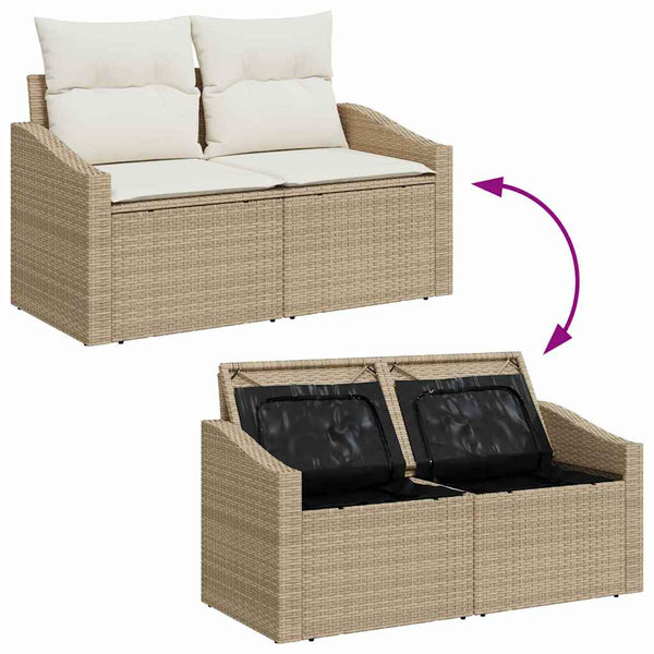 vidaXL Salon de jardin avec rangement 7 pcs Beige Rotin PE