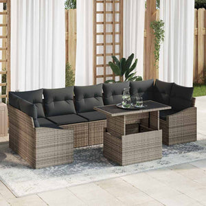Garten Sofa Set Grau Poly Rattan mit Kissen