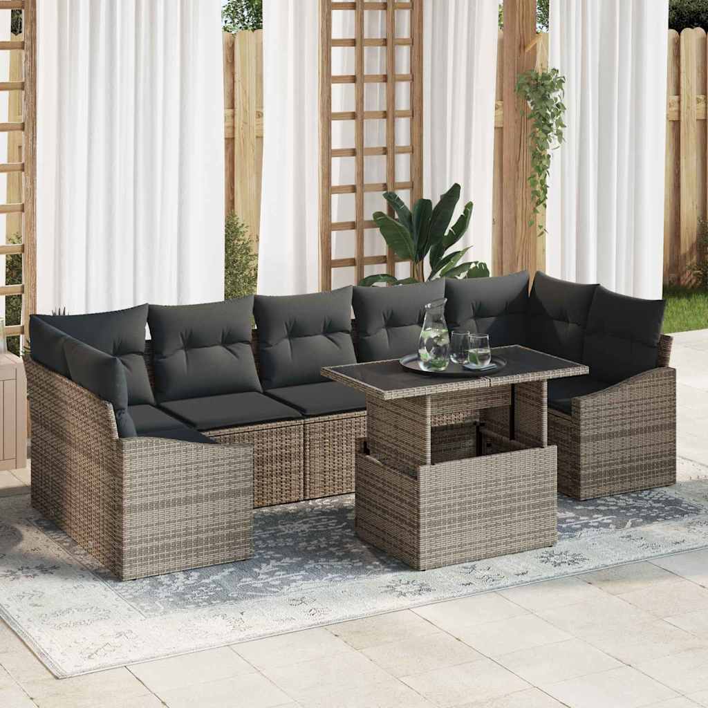 Garten Sofa Set Grau Poly Rattan mit Kissen