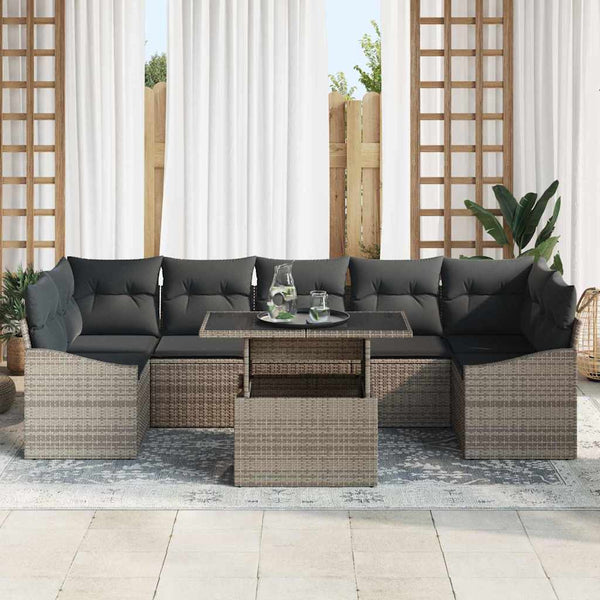 Garten Sofa Set Grau Poly Rattan mit Kissen