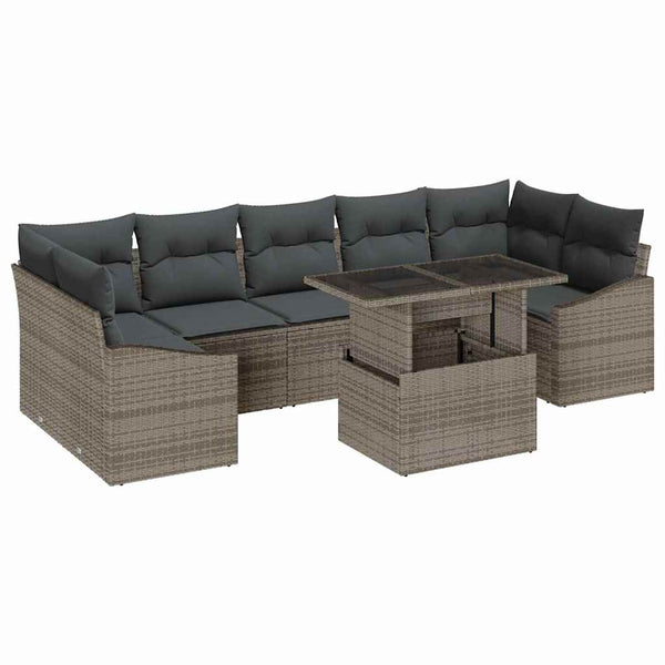 Garten Sofa Set Grau Poly Rattan mit Kissen