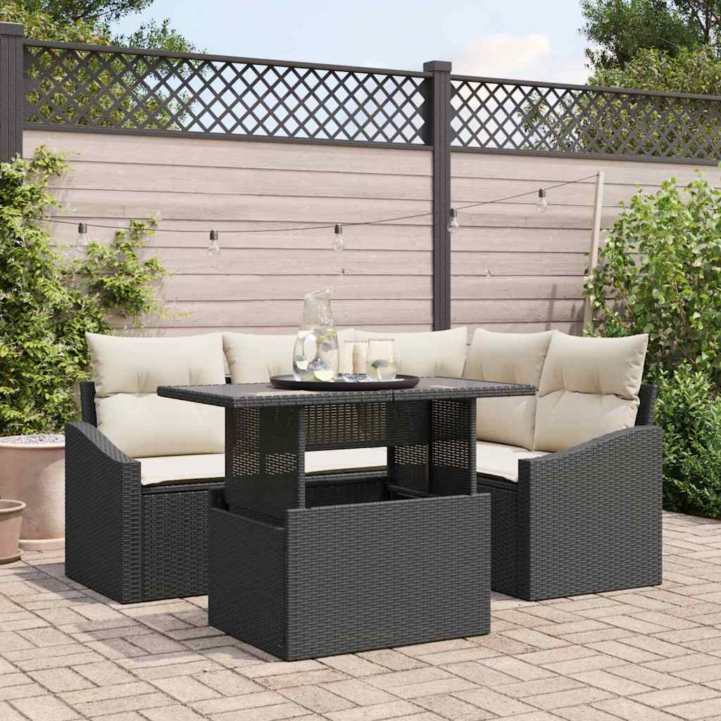 vidaXL Salon de jardin avec coussins et rangement 5 pcs Noir et crème