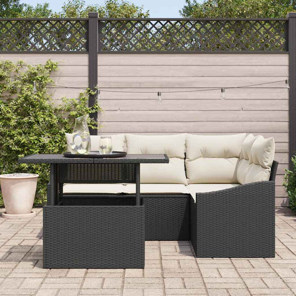 vidaXL Salon de jardin avec coussins et rangement 5 pcs Noir et crème