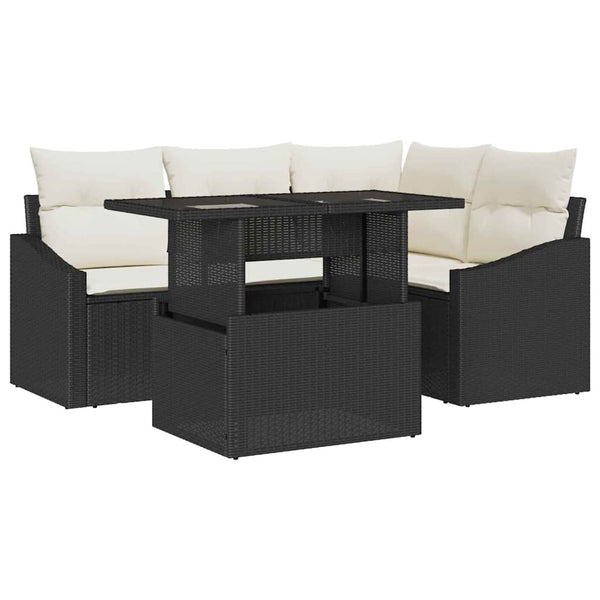 vidaXL Salon de jardin avec coussins et rangement 5 pcs Noir et crème