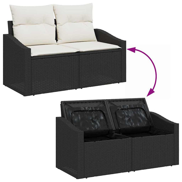 vidaXL Salon de jardin avec coussins et rangement 5 pcs Noir et crème