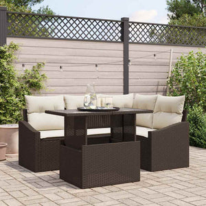 Garten Sofa Set mit Kissen, Braun & Creme, 5-teilig