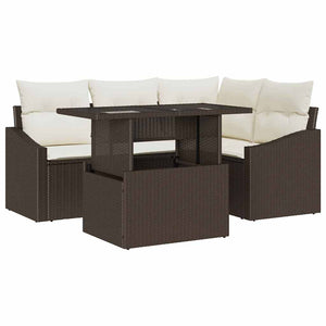 Garten Sofa Set mit Kissen, Braun & Creme, 5-teilig