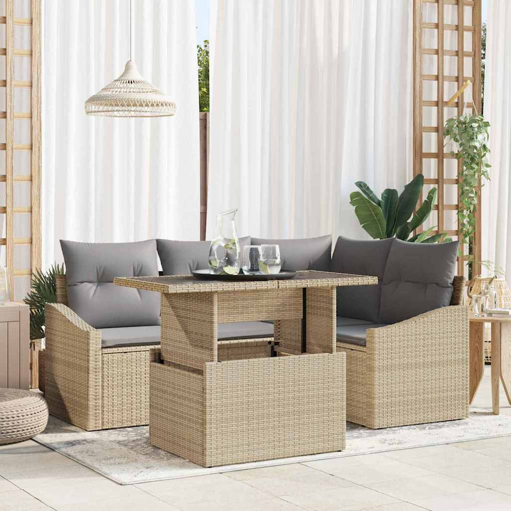 vidaXL Garden Sofa Set with Cushions 5 pcs Beige and Light Grey